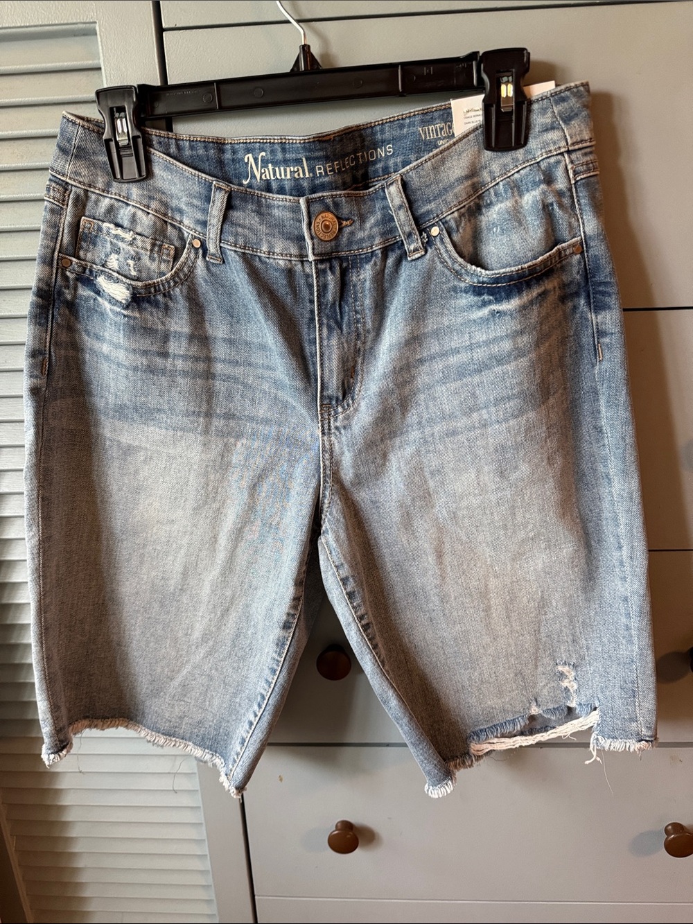 Natural Reflections Light Blue Distressed Denim Bermuda Shorts